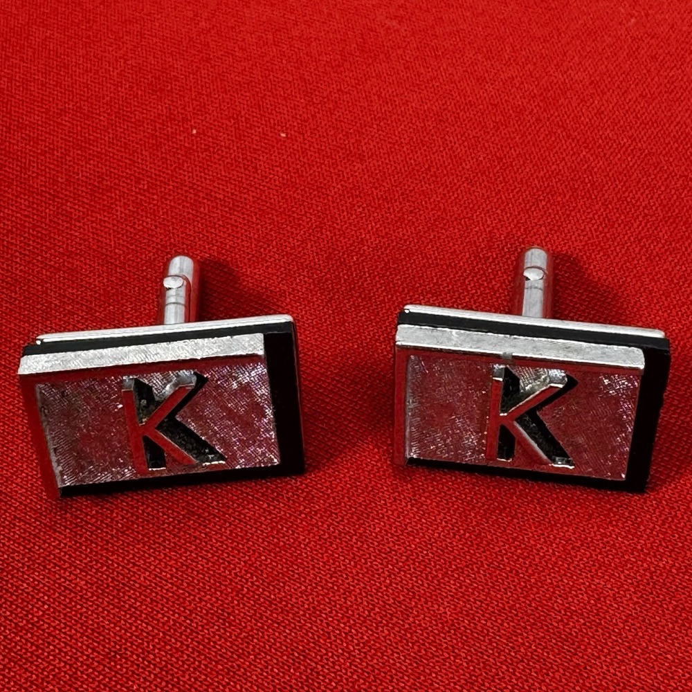 Swank Vintage Silvertone "K" Mens Cuff Links‎